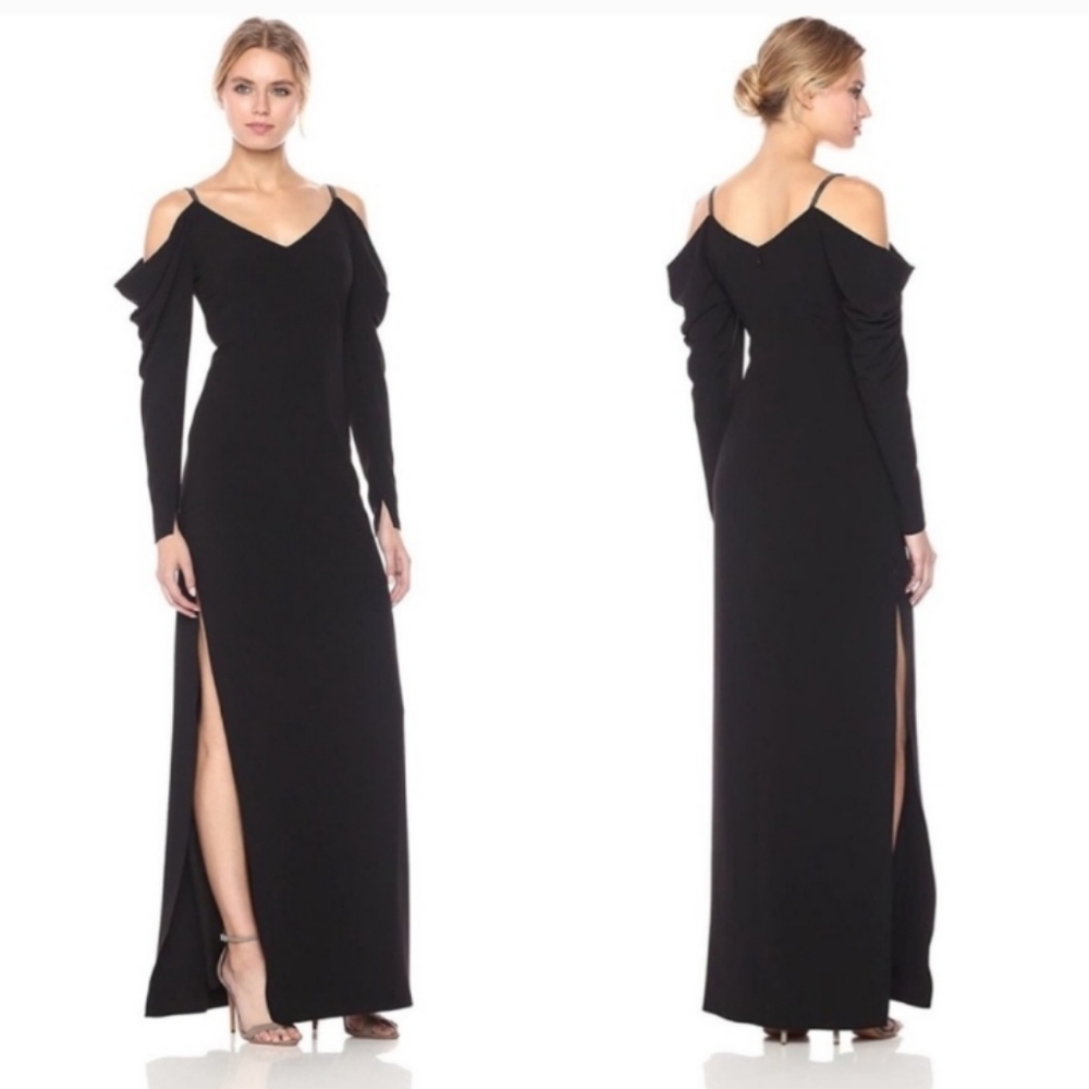 Halston Heritage Evening Maxi‎ Dress Sz 4 Black Gothic Vampire Sexy